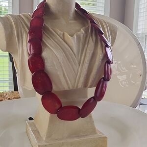Vintage Connected Wooden Ovals Necklace Resin Glossy